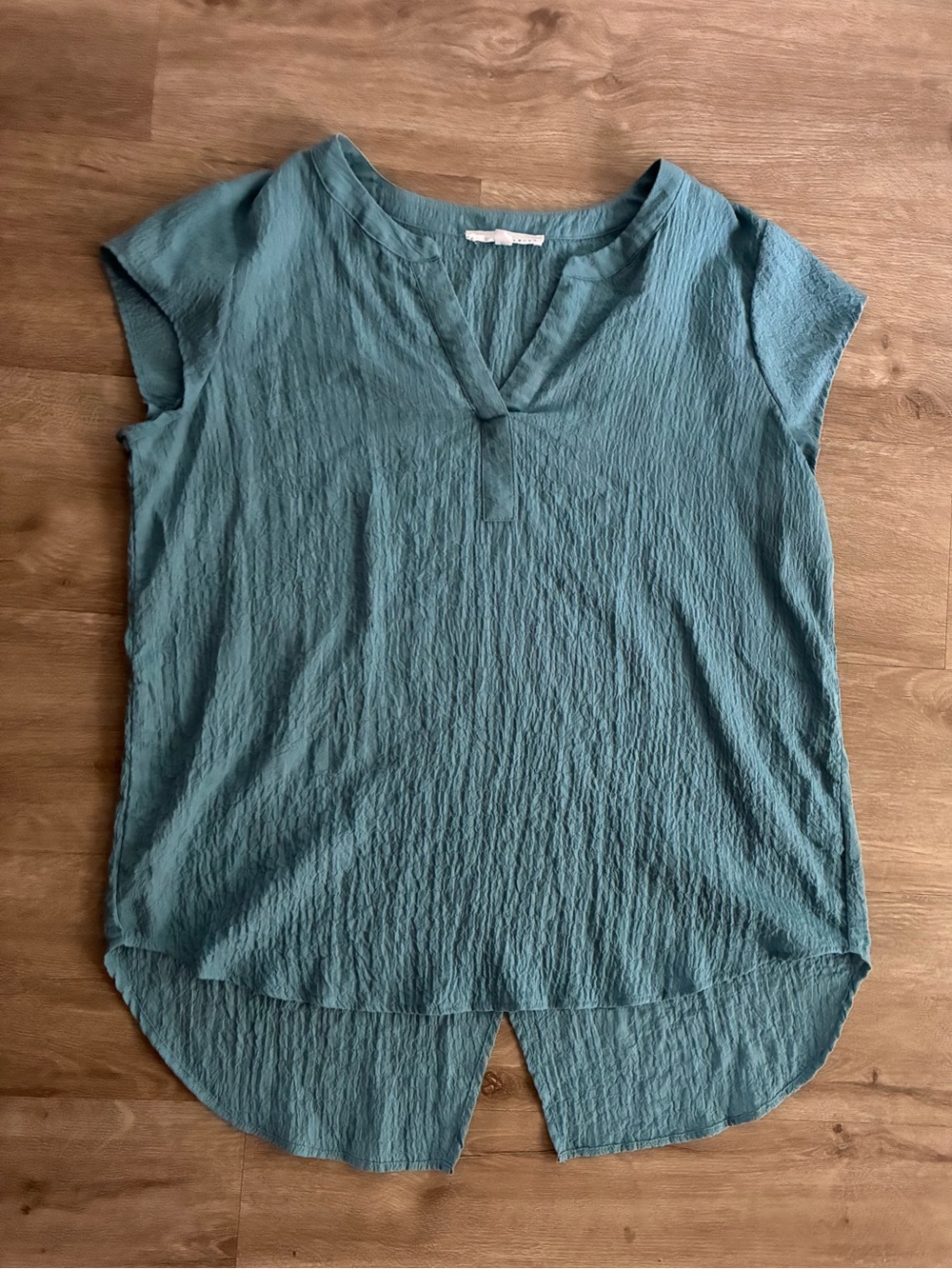 Textured Teal Short-Sleeve V-Neck Tunic